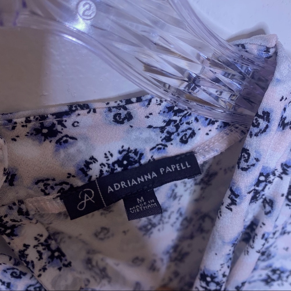 ADRIANNE PAPELL Blue Floral Flutter Sleeve Ruffled High Neck Blouse - Picture 5 of 10